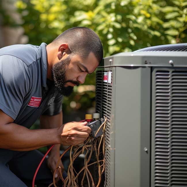 Breeze Boss HVAC technician servicing residential air conditioning in Concord, North Carolina