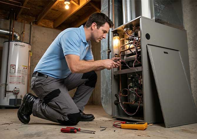 Breeze Boss modern furnace installation for residential heating in Concord, North Carolina