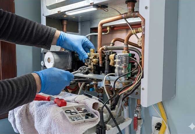Breeze Boss cooling repair expert servicing residential AC system in Concord, North Carolina