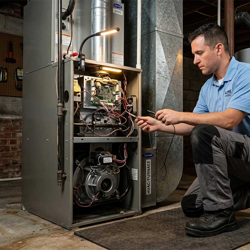 Breeze Boss HVAC technician inspecting air conditioning system in Concord, North Carolina