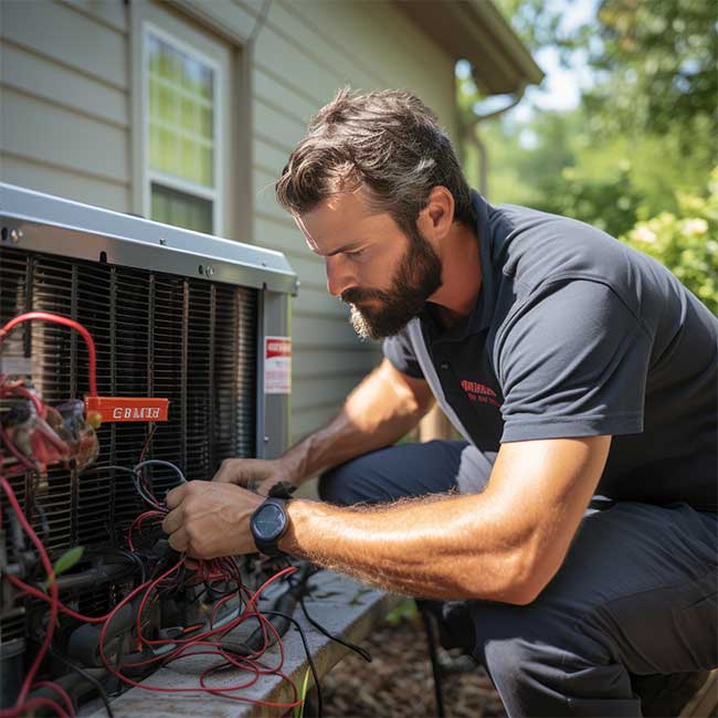 Breeze Boss HVAC technician repairing home cooling system in Concord, North Carolina