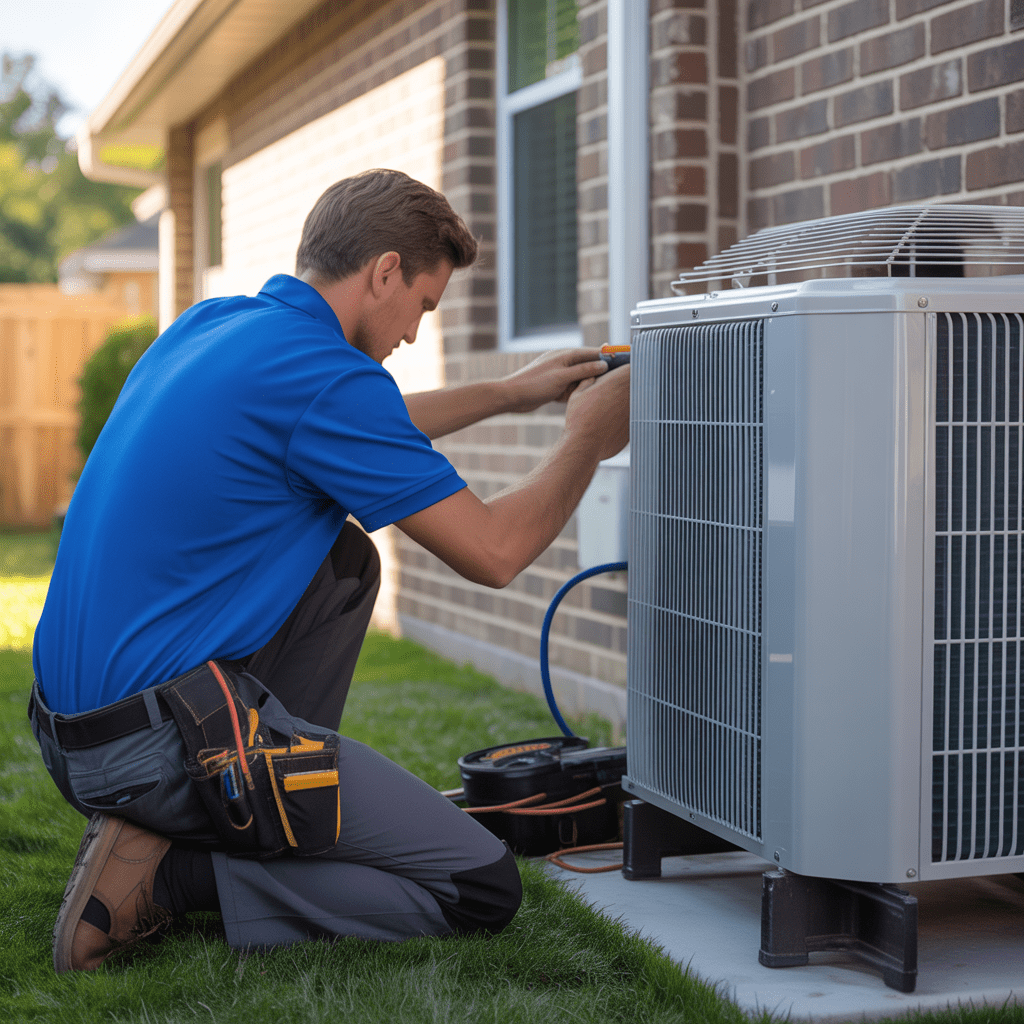Breeze Boss HVAC technician repairing residential cooling system in Concord, North Carolina