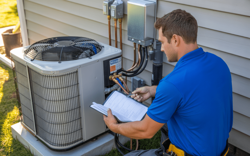 Breeze Boss HVAC technician performing AC maintenance in Concord, North Carolina home cooling system