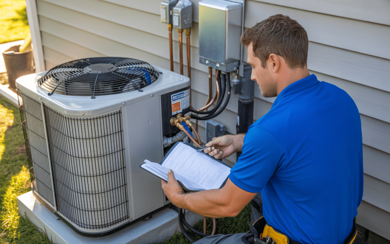 Breeze Boss HVAC technician performing AC maintenance in Concord, North Carolina home cooling system