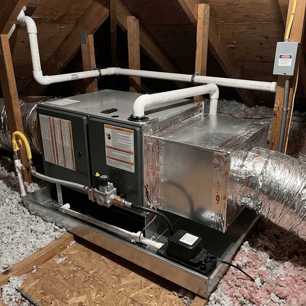 Breeze Boss HVAC technician servicing residential heating system in Concord, North Carolina